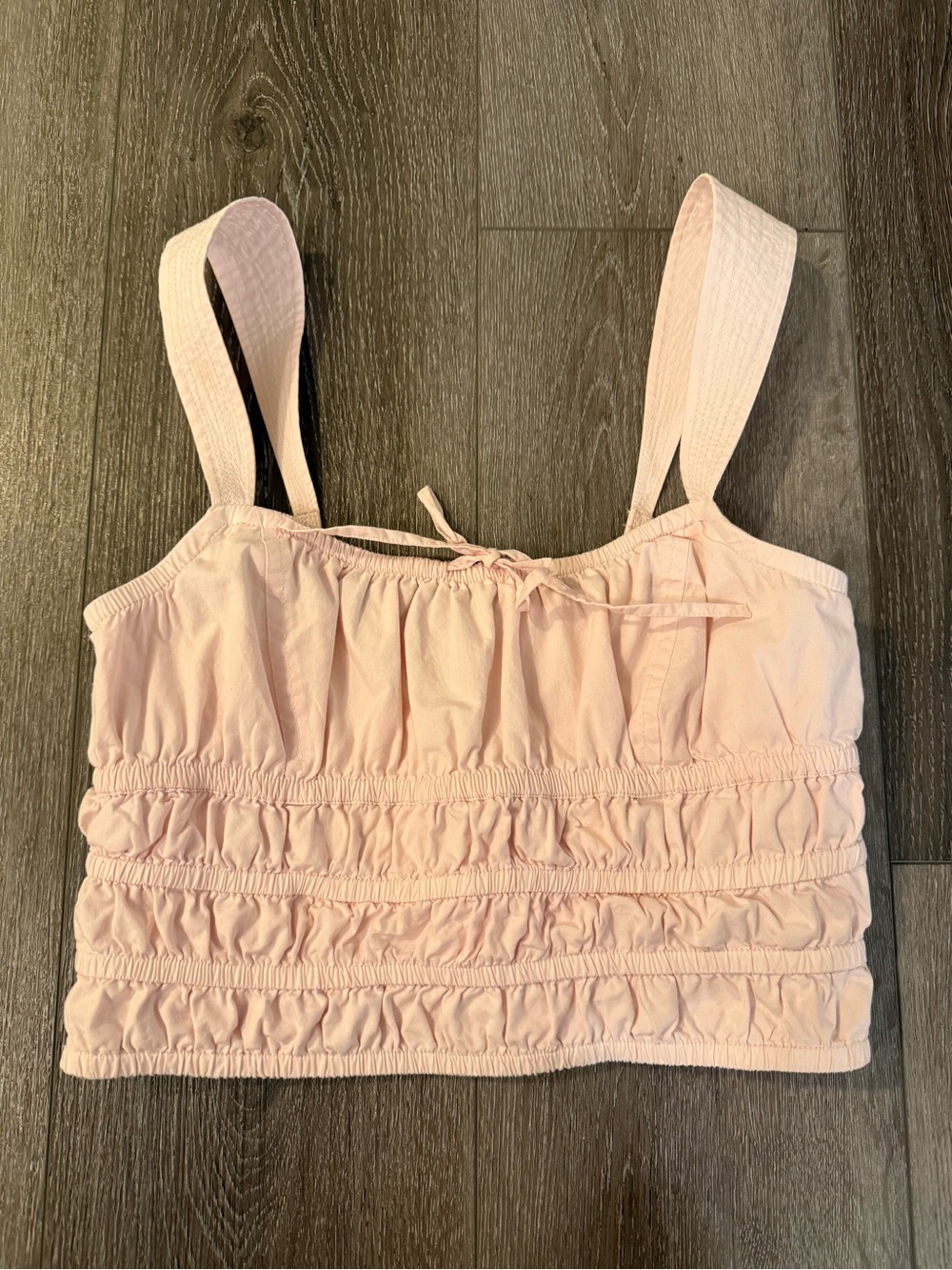 Aritzia Sunday Best Light Pink Ruched Bow Crop Tank Top Blouse Size XS Small